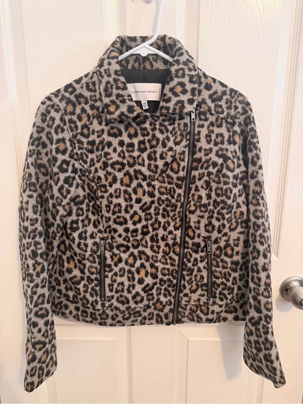 cupcakes & cashmere Leopard-Print Moto Jacket in Beige, Black, Brown